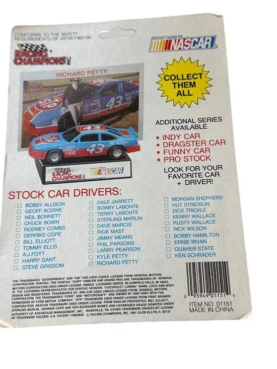 NASCAR Racing Champions Collectible Stock Car With Card & Stand Cale Yarborough - Picture 2 of 2